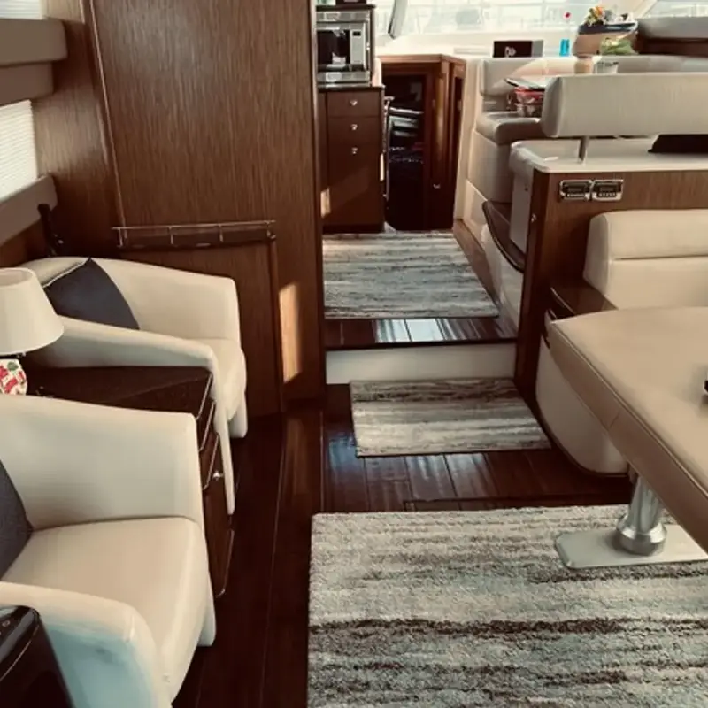The yacht’s main cabin and galley